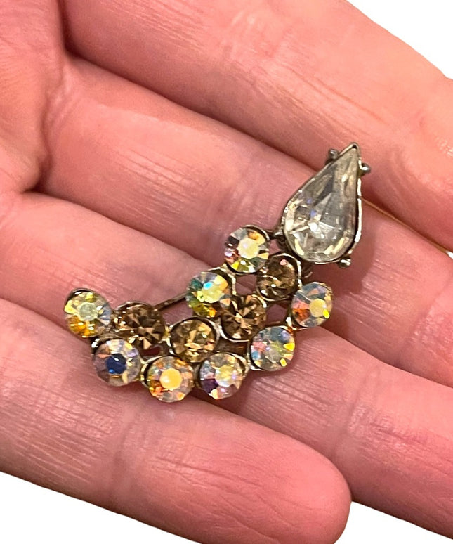 Vintage AB amber & clear Crystal brooch
