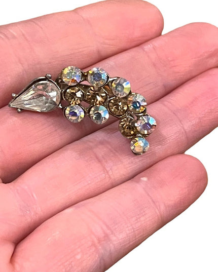 Vintage AB amber & clear Crystal brooch