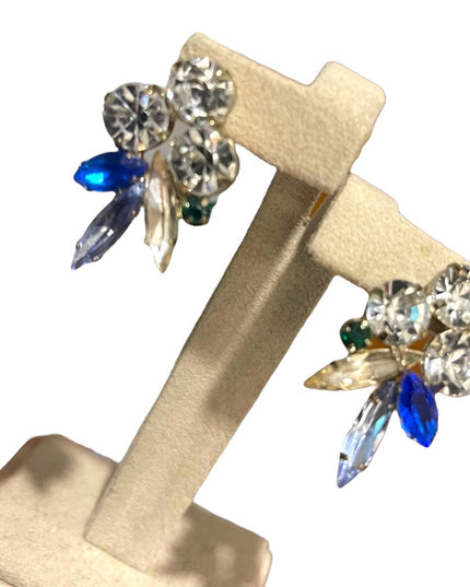 Vintage glass crystal earrings blue clear silver dangle