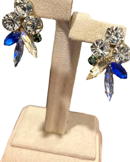 Vintage glass crystal earrings blue clear silver dangle