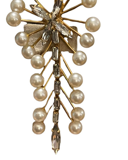 Vintage gold finish C1960s Marvella Faux pearl crystal dangle brooch