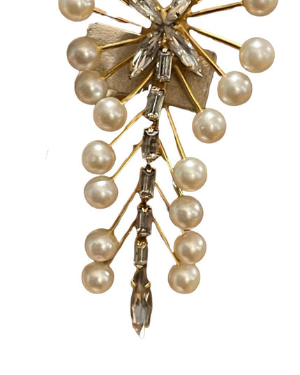 Vintage gold finish C1960s Marvella Faux pearl crystal dangle brooch