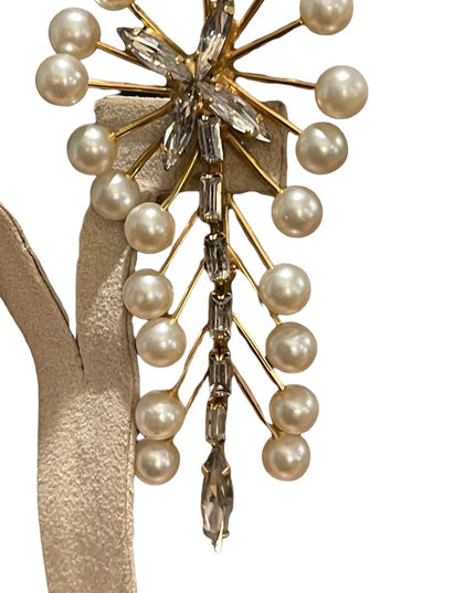 Vintage gold finish C1960s Marvella Faux pearl crystal dangle brooch