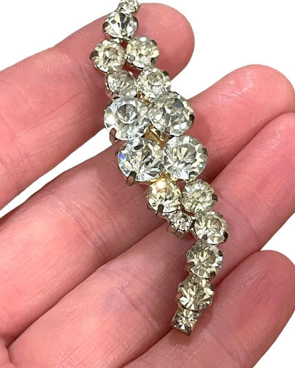 Vintage 1960s Crystal clear  2.5” bar brooch