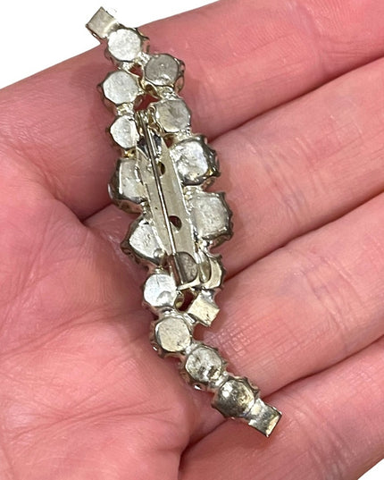 Vintage 1960s Crystal clear  2.5” bar brooch