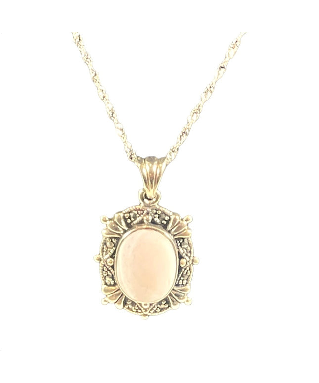 Sterling silver 925  Pink MOP marcasite pendant necklace