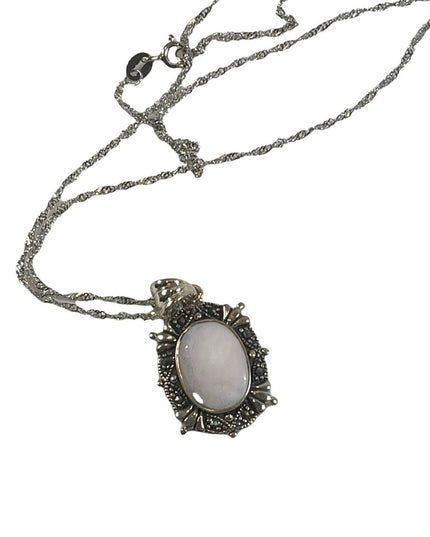 Sterling silver 925  Pink MOP marcasite pendant necklace