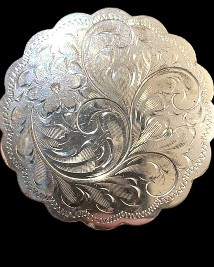 Vintage 1960s Forstner Etched sterling round brooch