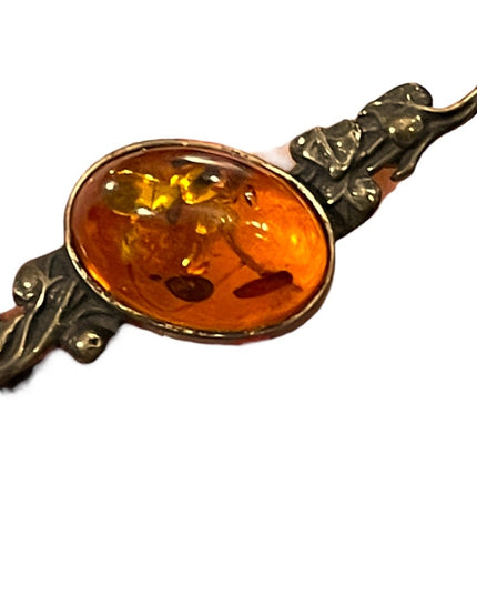 Antique Sterling silver amber bar brooch