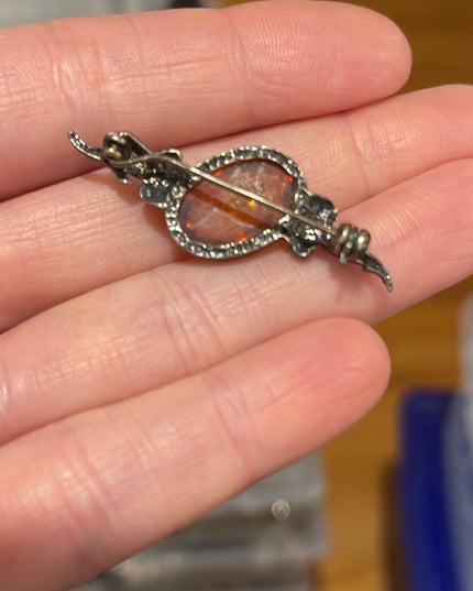 Antique Sterling silver amber bar brooch