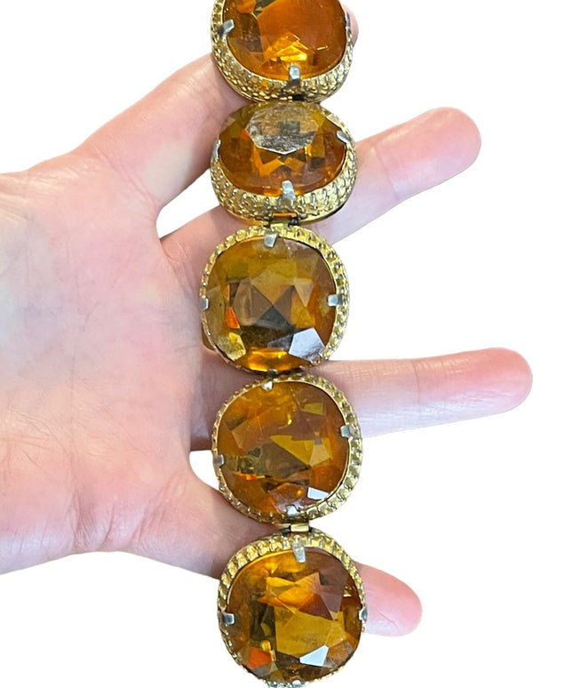 Vintage Chunky Heavy 1960s Amber glass bracelet