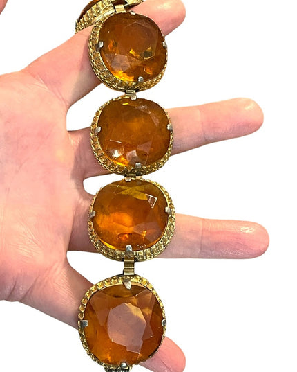 Vintage Chunky Heavy 1960s Amber glass bracelet