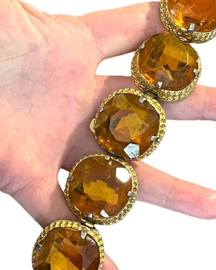 Vintage Chunky Heavy 1960s Amber glass bracelet
