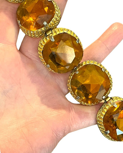 Vintage Chunky Heavy 1960s Amber glass bracelet