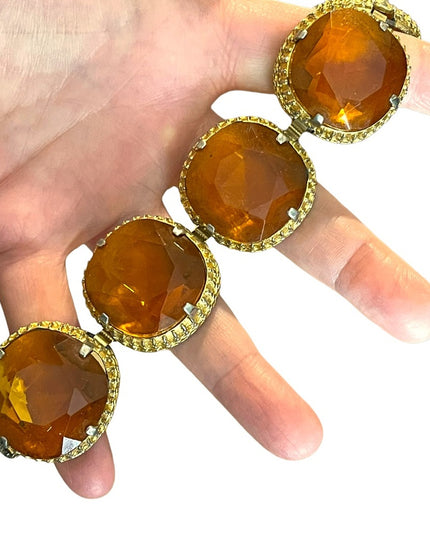 Vintage Chunky Heavy 1960s Amber glass bracelet