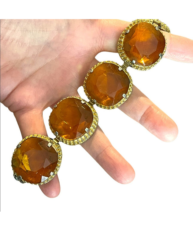 Vintage Chunky Heavy 1960s Amber glass bracelet
