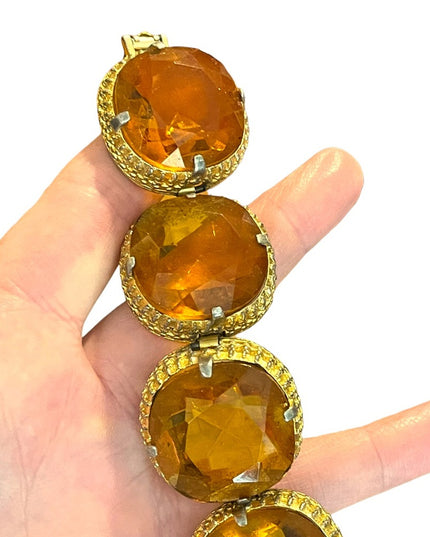 Vintage Chunky Heavy 1960s Amber glass bracelet