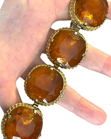 Vintage Chunky Heavy 1960s Amber glass bracelet