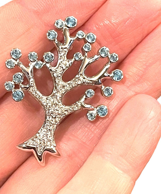 Swarovski Authentic (Swan) Crystal Blue clear TREE OF LIFE brooch Rare retired