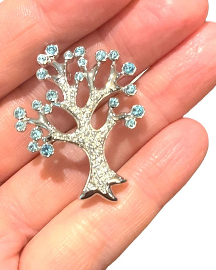 Swarovski Authentic (Swan) Crystal Blue clear TREE OF LIFE brooch Rare retired