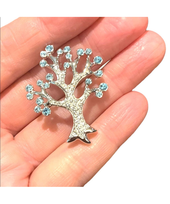 Swarovski Authentic (Swan) Crystal Blue clear TREE OF LIFE brooch Rare retired