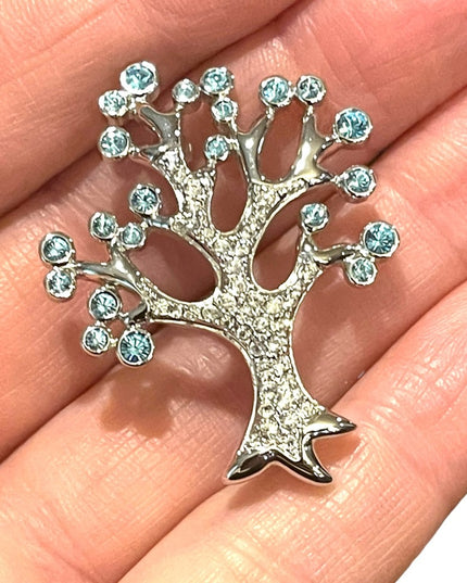 Swarovski Authentic (Swan) Crystal Blue clear TREE OF LIFE brooch Rare retired
