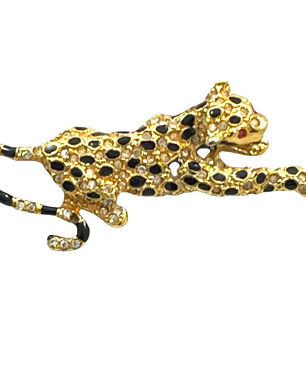 Vintage gold finish black enamel leopard brooch