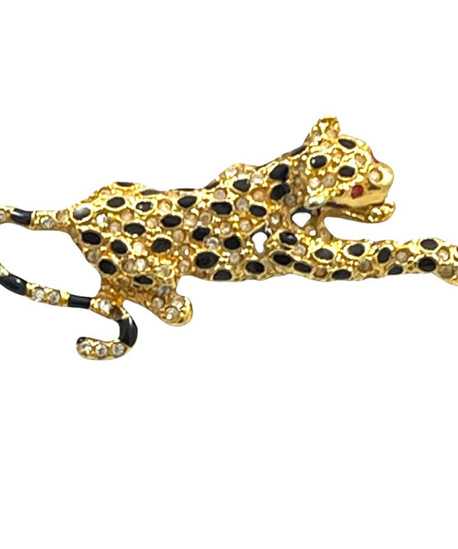 Vintage gold finish black enamel leopard brooch