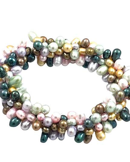 Multicolor dyed fresh water pearls stretchy bracelet