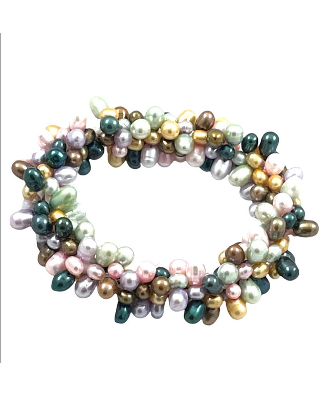 Multicolor dyed fresh water pearls stretchy bracelet