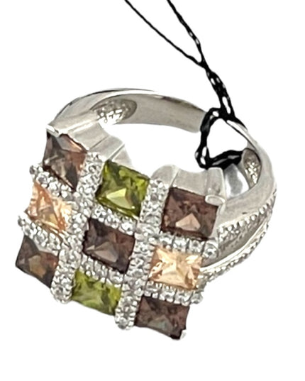 Vintage sterling silver 925 chunky FAC crystal dinner ring