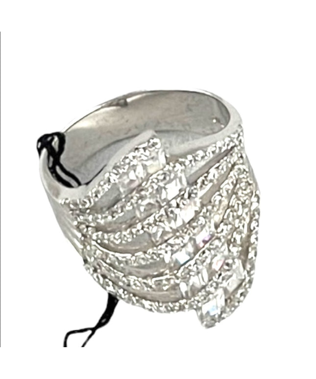 Vintage NWT FAC sterling silver 925 crystal ring dinner cluster