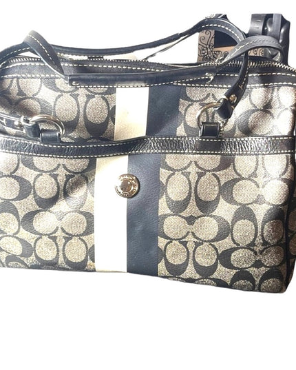 F14478 Large Heritage Stripe Signature Black Pvc & Leather Purse shoulder bag