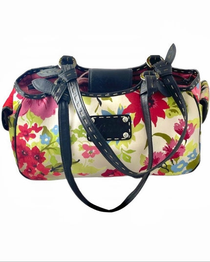 Brighton Flowers canvas & leather summer spring floral shoulder bag purse