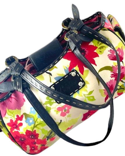 Brighton Flowers canvas & leather summer spring floral shoulder bag purse