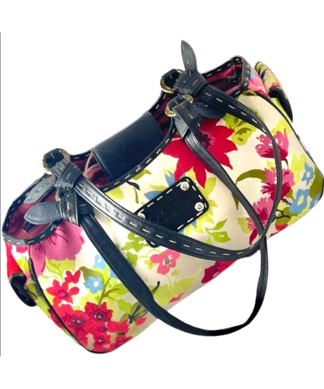 Brighton Flowers canvas & leather summer spring floral shoulder bag purse