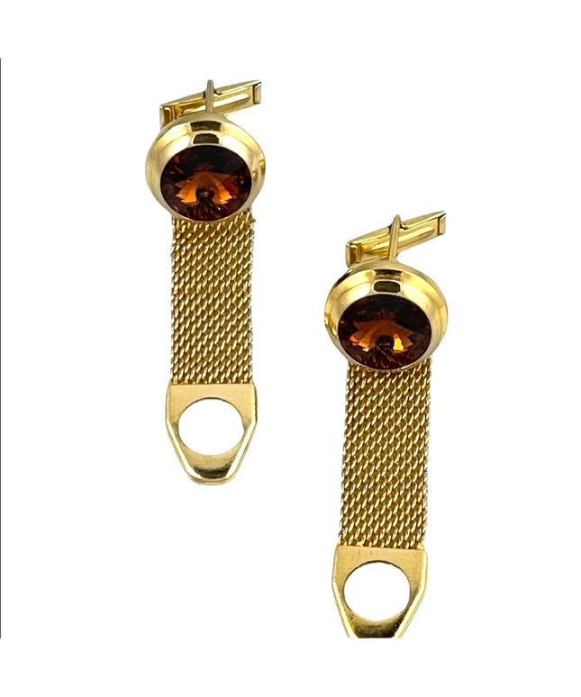 Vintage 1970s Chunky amber color crystal gold finish cufflinks cuff links