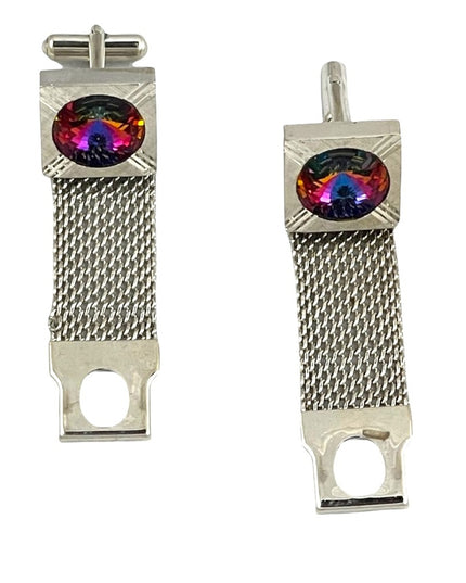 Vintage silver finish chunky crystal cufflinks 1970s
