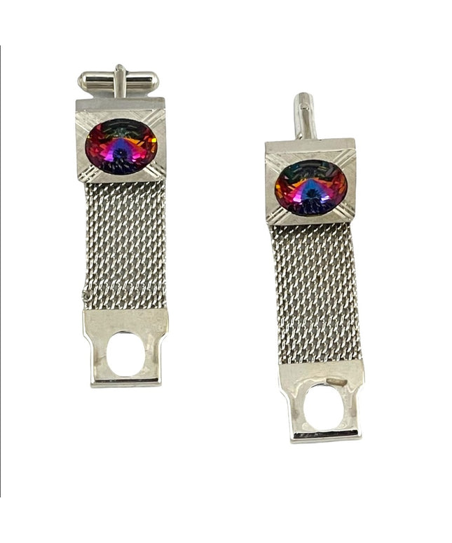 Vintage silver finish chunky crystal cufflinks 1970s