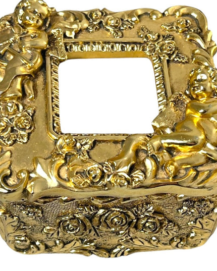 Gold Gilt Angel cherub trinket box photo wallet sz flowers VTG