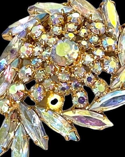 Vintage “Sherman unmarked” AB crystal large brooch pink hues