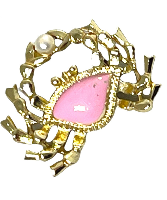 Vintage gold finish faux pearl pink enamel crab scorpio brooch