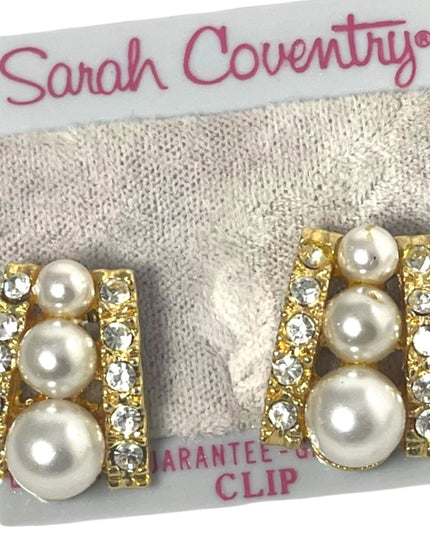 Fancy 1980s Chunky gold rhinestone pearls Sarah Coventry pierced earrings