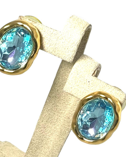 Chunky Blue Crystal gold large earrings