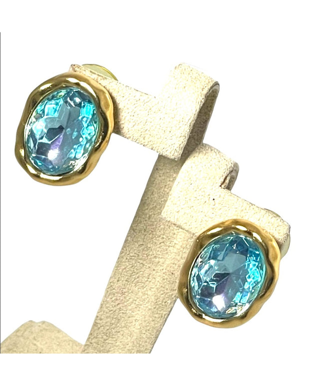 Chunky Blue Crystal gold large earrings