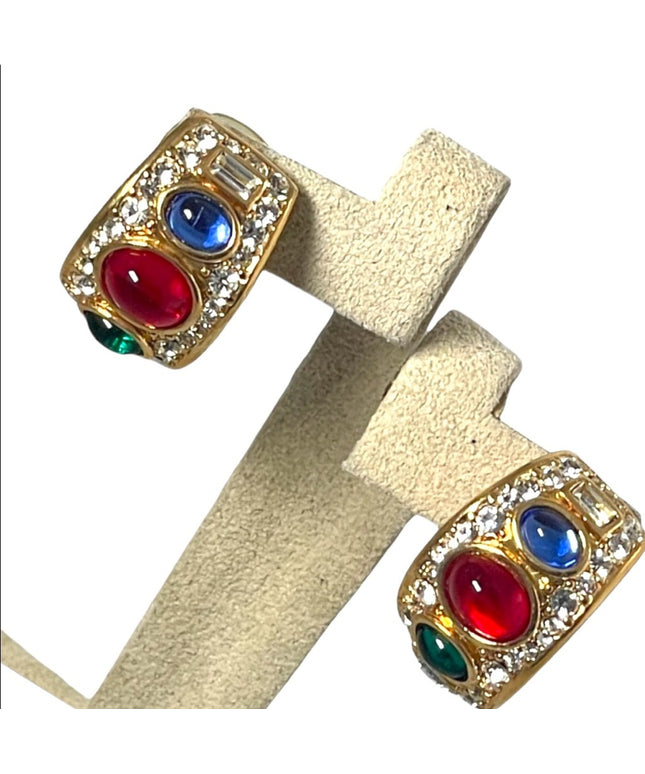 Vintage 1980s Fancy crystal glass multi color couture earrings