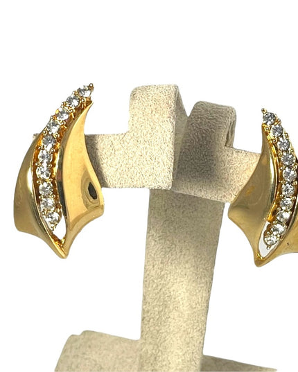 Gold finish fancy crystal rhinestone pierced earrings