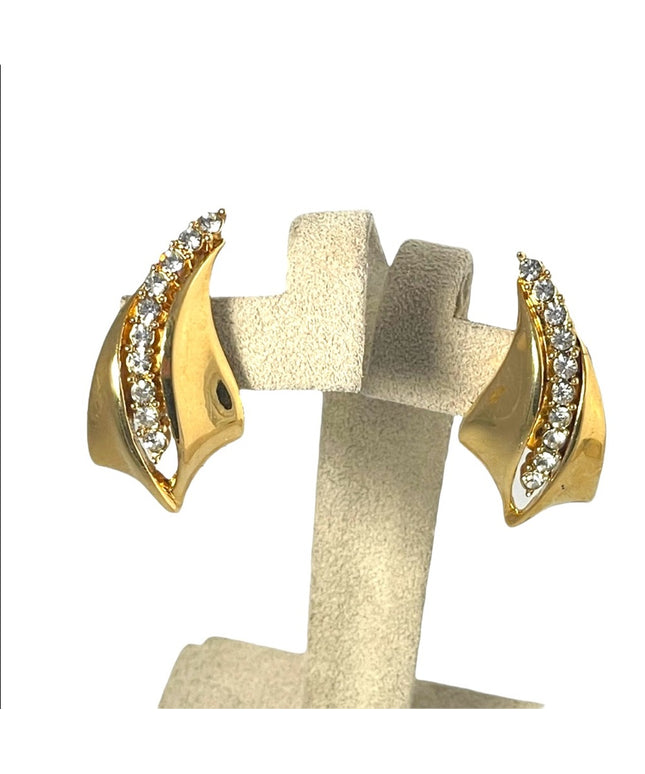 Gold finish fancy crystal rhinestone pierced earrings