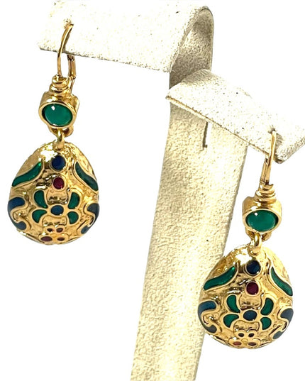 1980s gold finish enameled multi color hi fashion dangle earrings