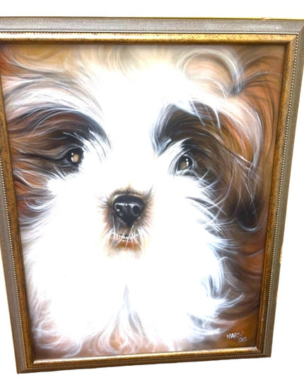 1996 Painting Schizu animal dog Signed canvas painting